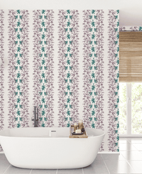 Creative Lab Amsterdam badkamer behang Eclectic Bamboo Purple Turquoise bathroom wallpaper