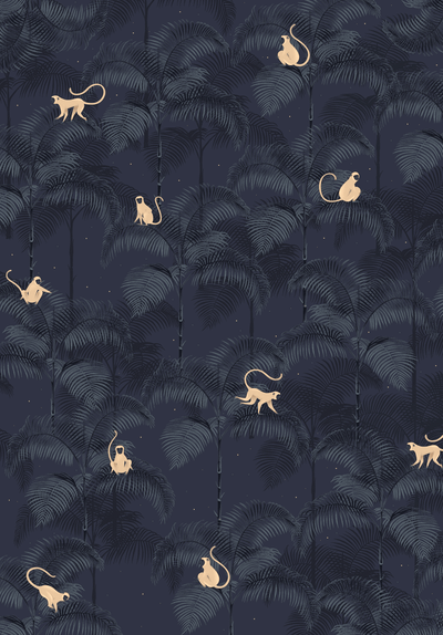 Creative Lab Amsterdam behang Monkey Night Blue Wallpaper