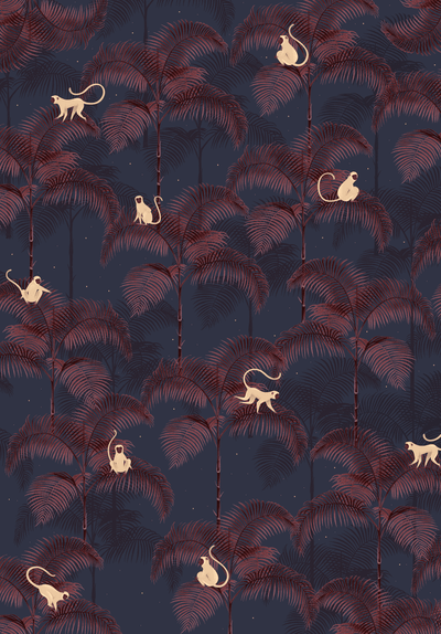 Creative Lab Amsterdam behang Monkey Night Red Wallpaper