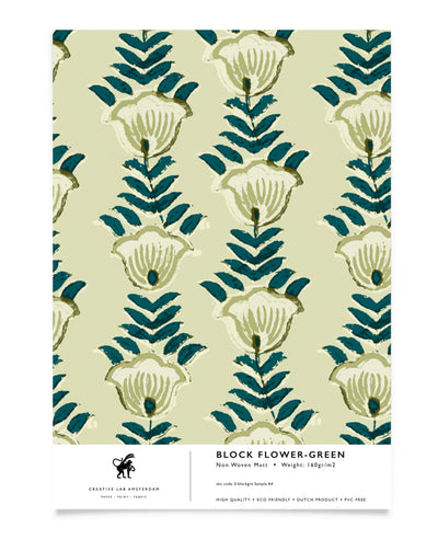 Block Flower Green Behang Sample