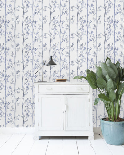 Creative Lab Amsterdam behang Bamboo Wallpaper White Blue